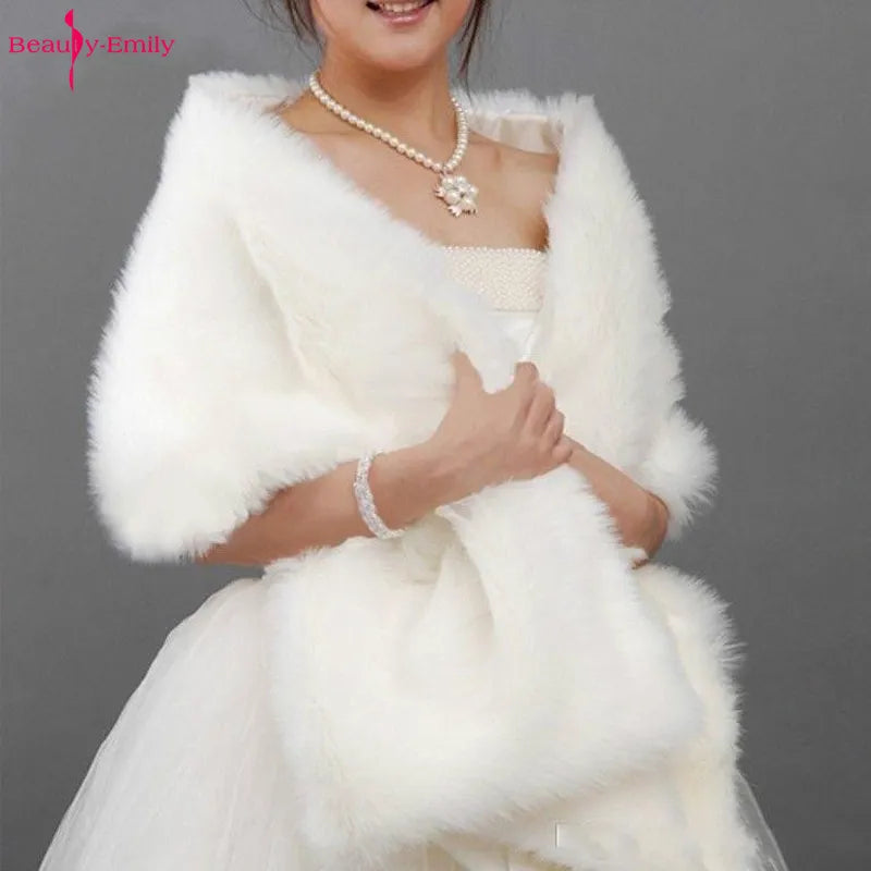 (Copy) Winter Cape White Fur Shawl Wedding Accessories Elegant Bridal Wrap Women Wedding Jackets Soft Cape Imitation Fur chal blan