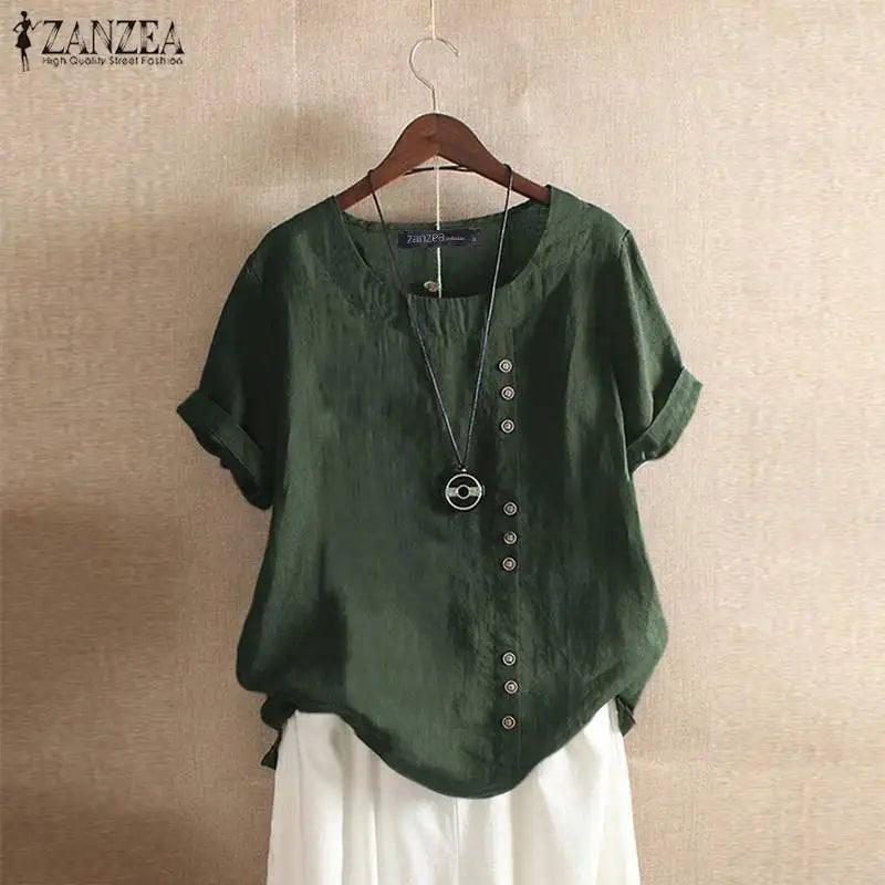 (Copy) Elegant Cotton Tops Women's Summer Blouse 2023 ZANZEA Casual Long Sleeve Shirts Female O Neck Button Blusas  Tunic
