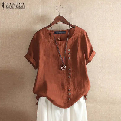 (Copy) Elegant Cotton Tops Women's Summer Blouse 2023 ZANZEA Casual Long Sleeve Shirts Female O Neck Button Blusas  Tunic