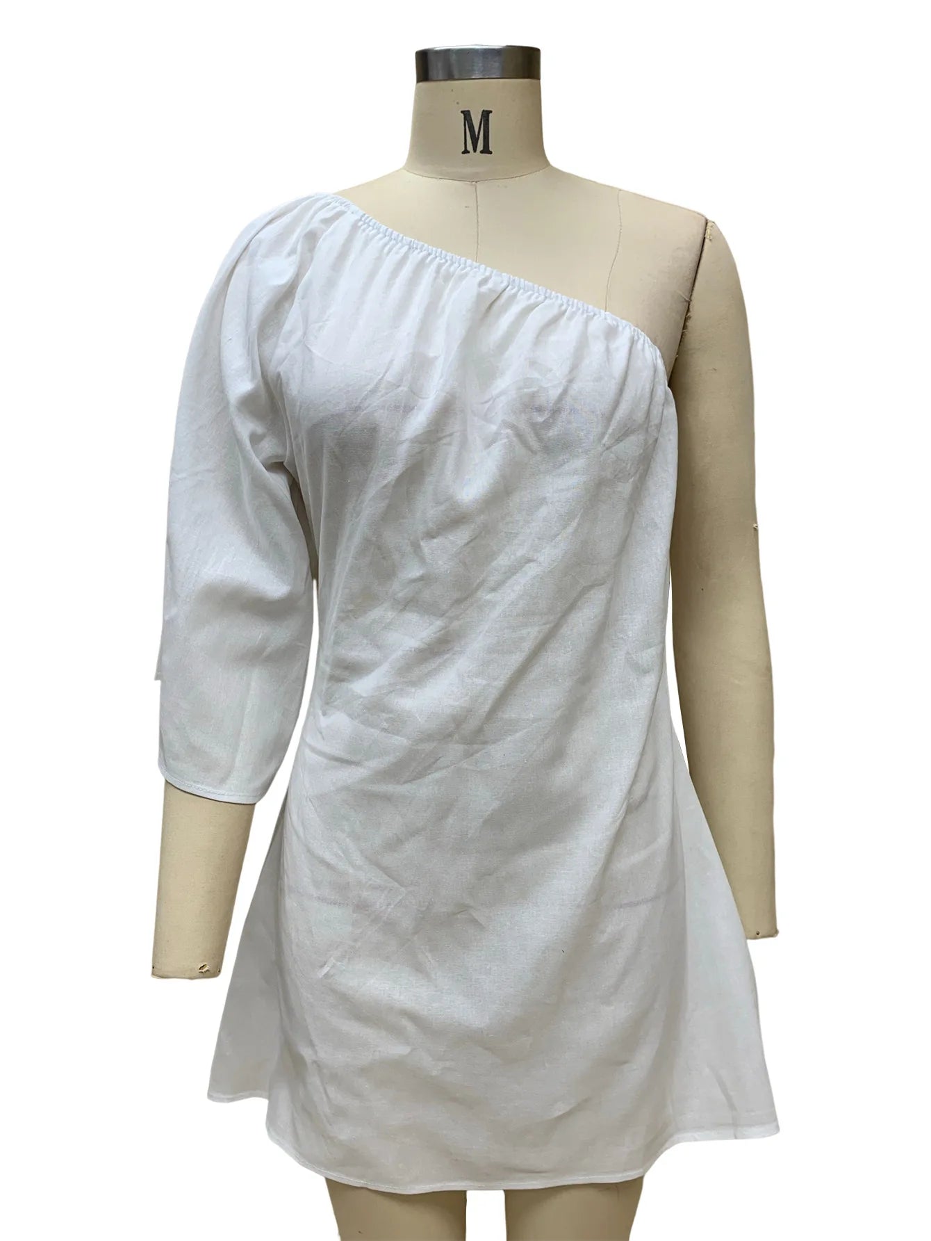 2023 Summer One-Shoulder Cotton Linen Mini Dress