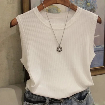 (Copy) Knitted Vests Women Top O-neck Solid Tank Blusas Mujer De Moda Spring Summer New Fashion Female Sleeveless Casual Thin Tops 4588
