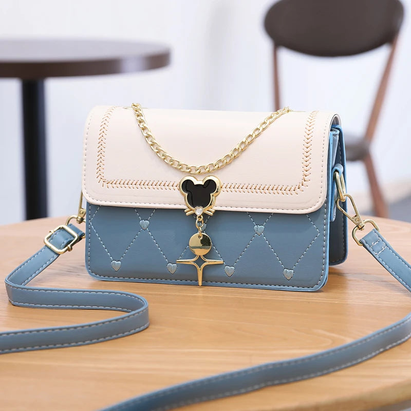 Embroidered Square Crossbody with Chain Detail