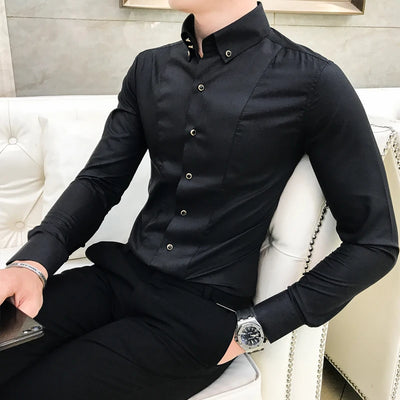 New Luxury Long Sleeve Men's Dress Shirts - Slim Fit, Formal